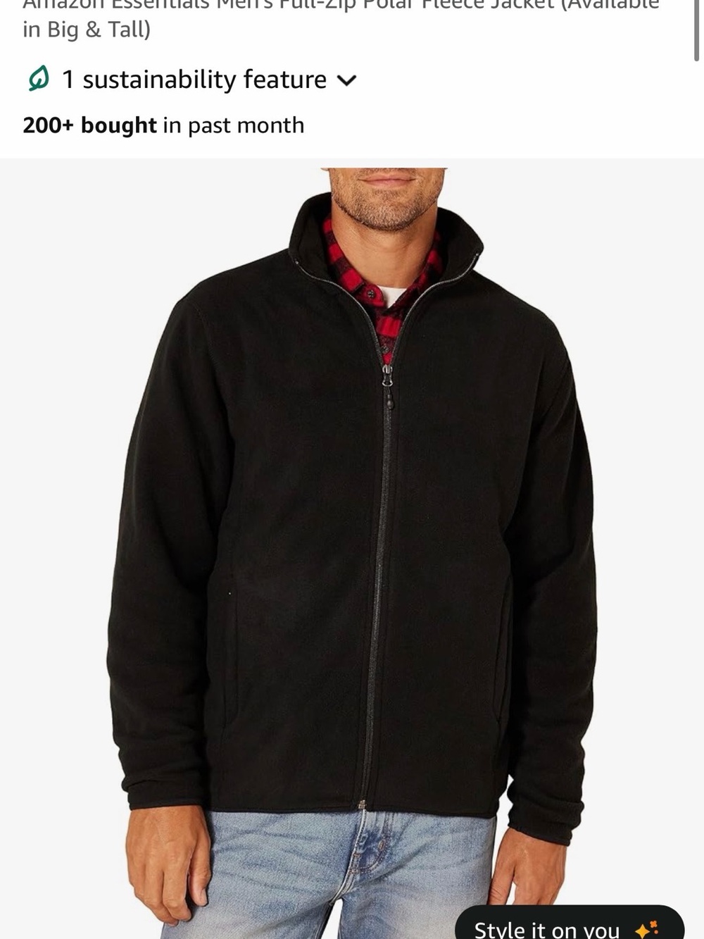 Amazon Essentials Black Full-Zip Fleece Jacket - L